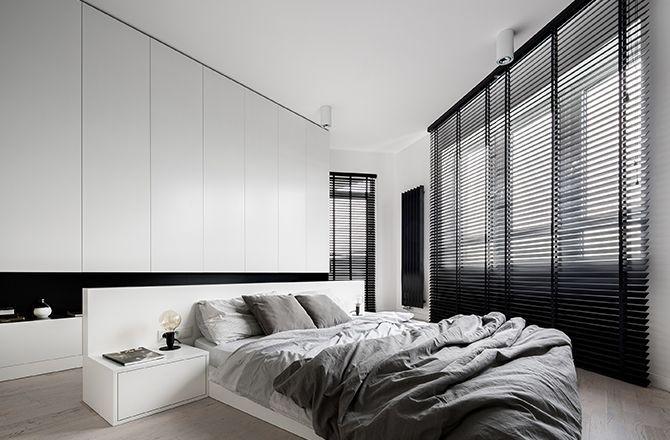 Dormitor modern gri și alb