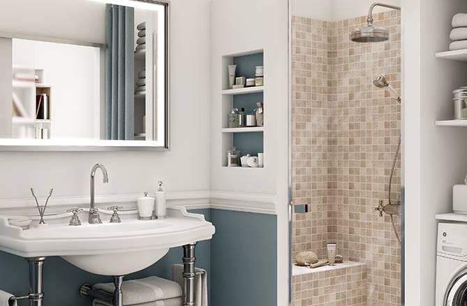 Dulapul pentru chiuvetă, duș și zona de spălătorie pot încăpea în 4 m²